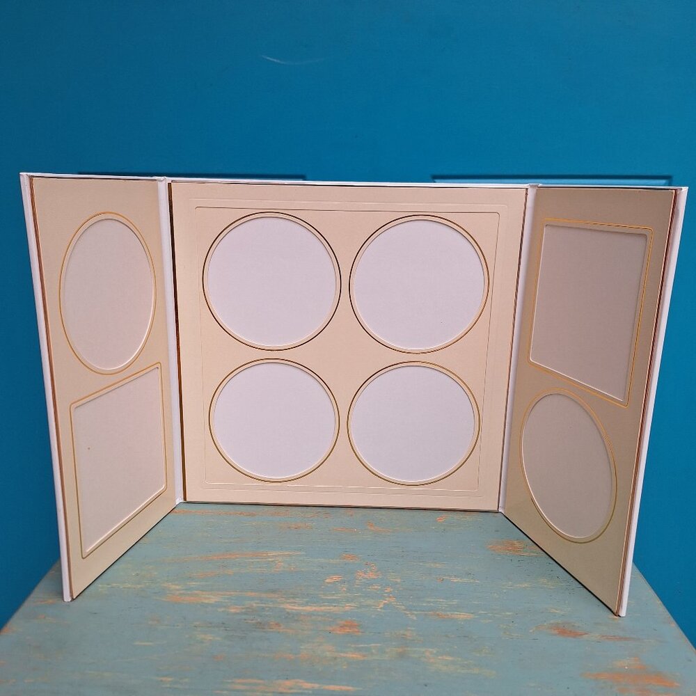Vintage Wedding Photo Album Display Stand Leather Cover Bride Gold Trim
